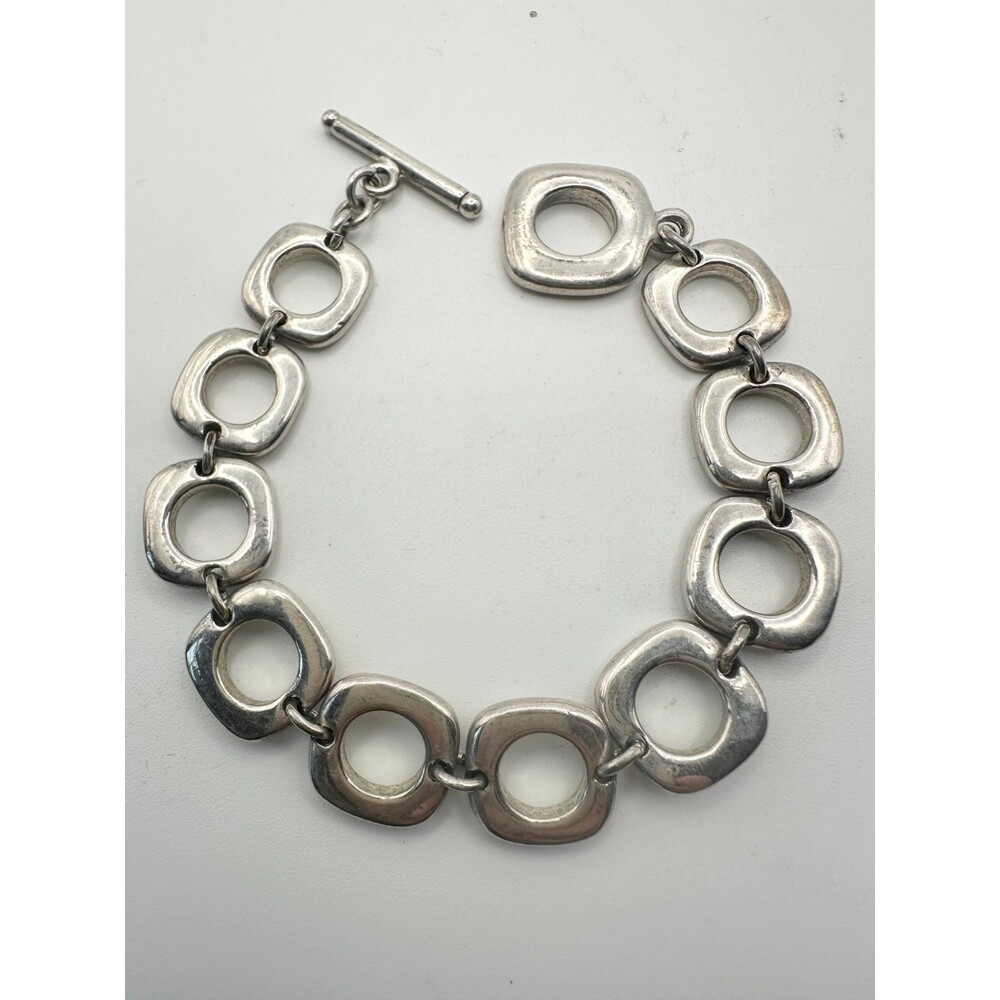 Silver plated cushion square link chain toggle Bracelet 8.25”